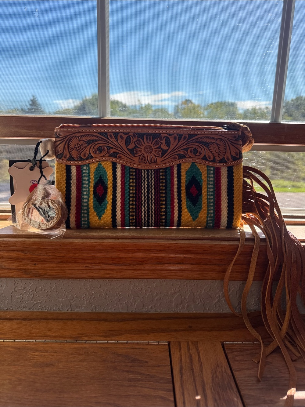 American Darling Yellow Multi-Color Western Tooled Leather Crossbody